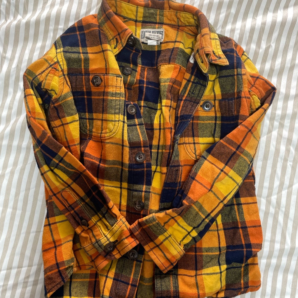 Duluth Trading Company Kids Plaid Shirt in Orange and Yellow